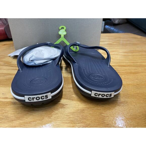 Crocs Crocband Flip Flop Men's 11 Blue Logo Flat Heel Comfort Walking Sandals - Picture 3 of 4